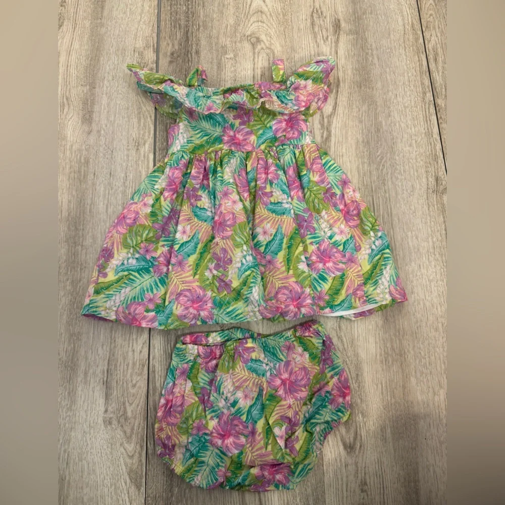 Tropical Floral Kids Dress Set - Pink and Green